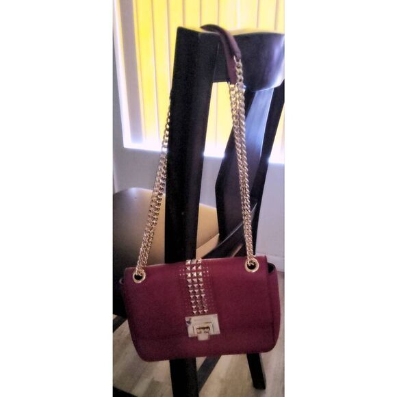 NWT~MICHAEL KORS TINA Red Small Leather Gold Studded Shoulder Bag Purse~$328 - Picture 7 of 12